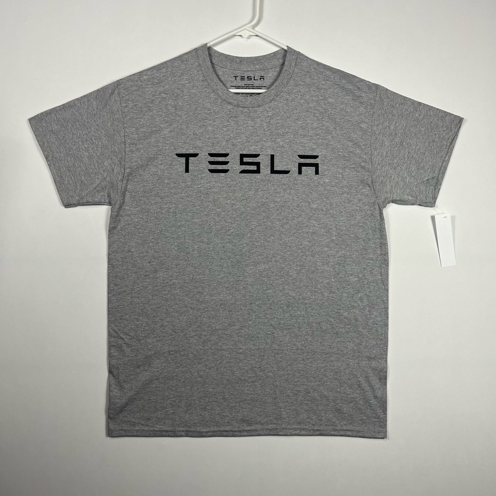 Tesla Logo Gray Tee, Adult T-Shirt, Model Y S & CyberTruck Badge, NEW WITH TAGS
